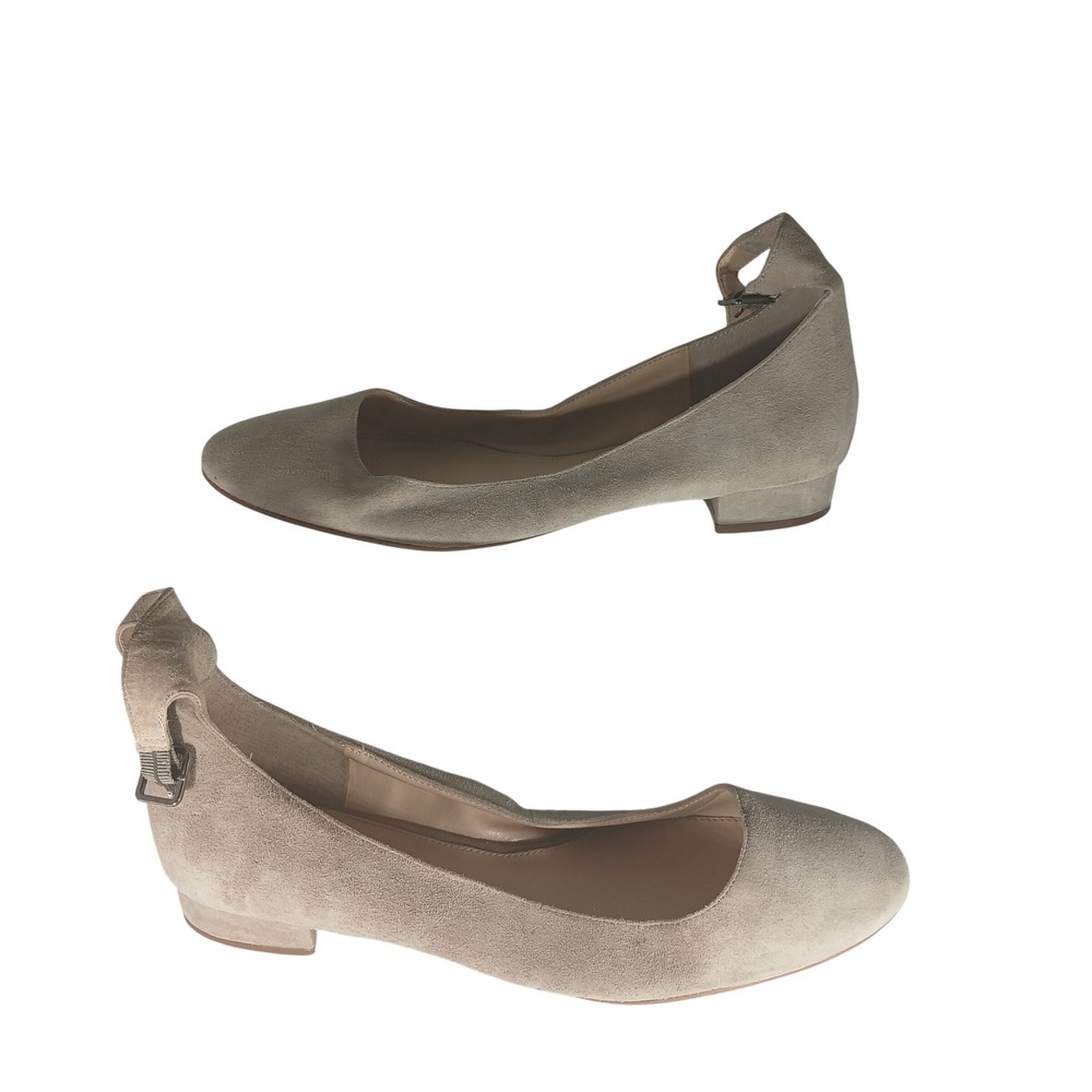Vince Camuto Attena Ankle Strap Flats Size 11 Beige Suede Block Heel